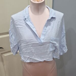 HYFVE Blue Short Sleeve Crop Button Down Shirt‎